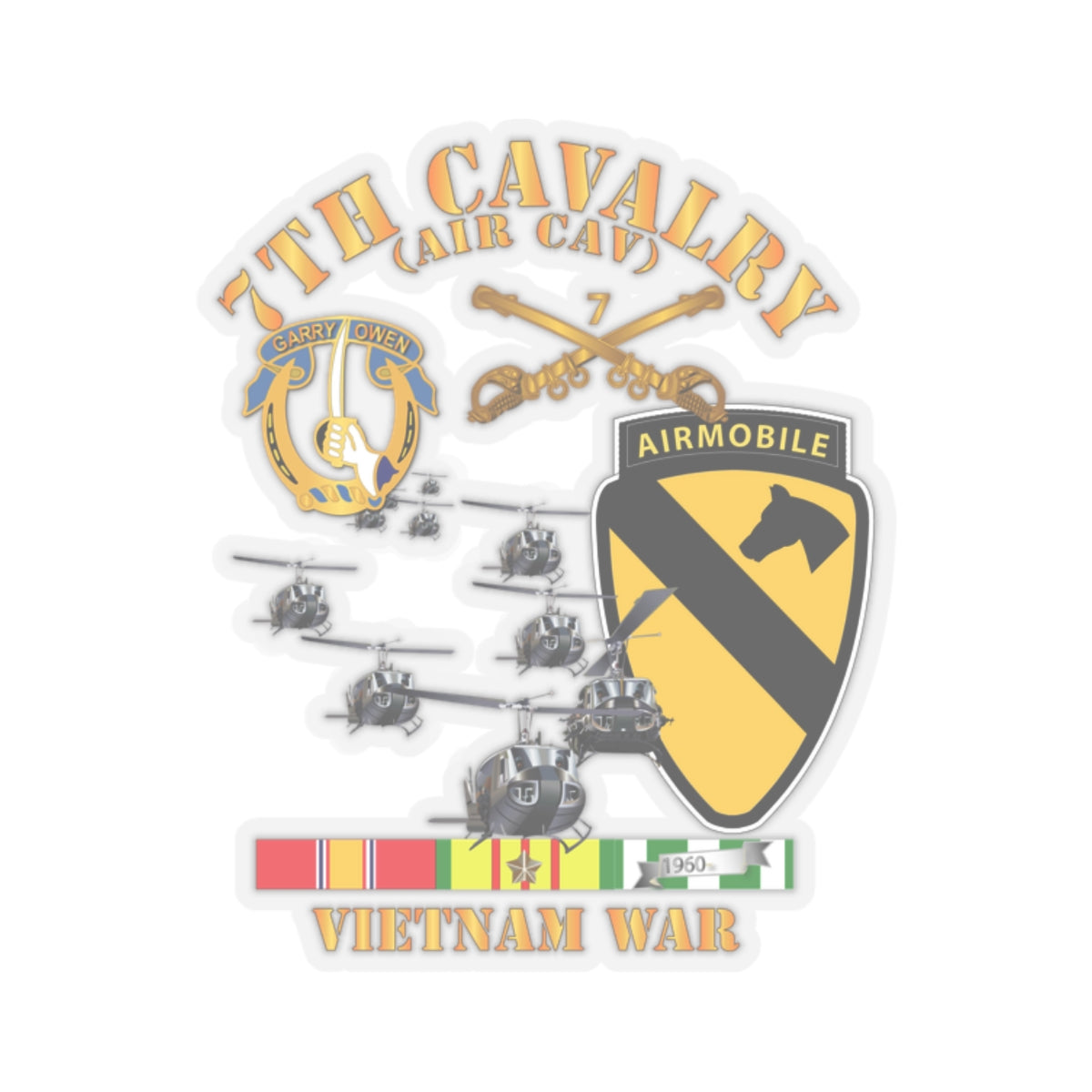 Kiss-Cut Stickers - 7th Cavalry (Air Cav) - 1st Cav Division w SVC