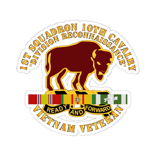 Kiss-Cut Stickers - 1st Squadron, 10th Cavalry w SVC Ribbon