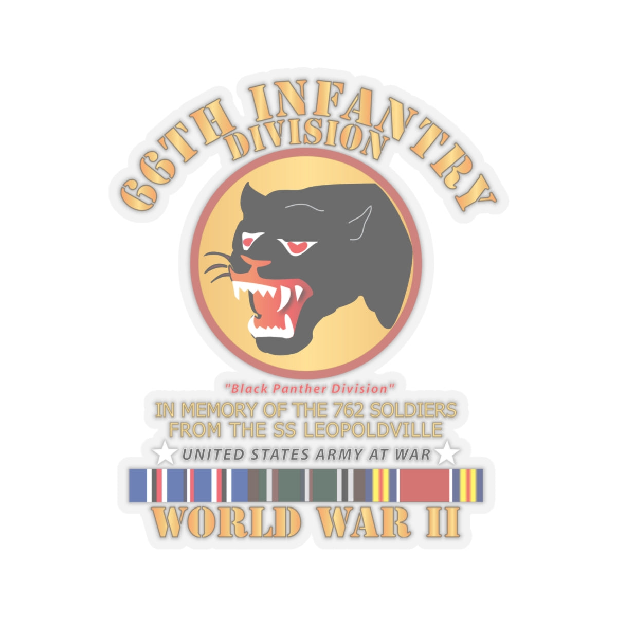 Kiss-Cut Stickers - 66th Infantry Div - Black Panther Div - WWII w SS Leopoldville w EU SVC