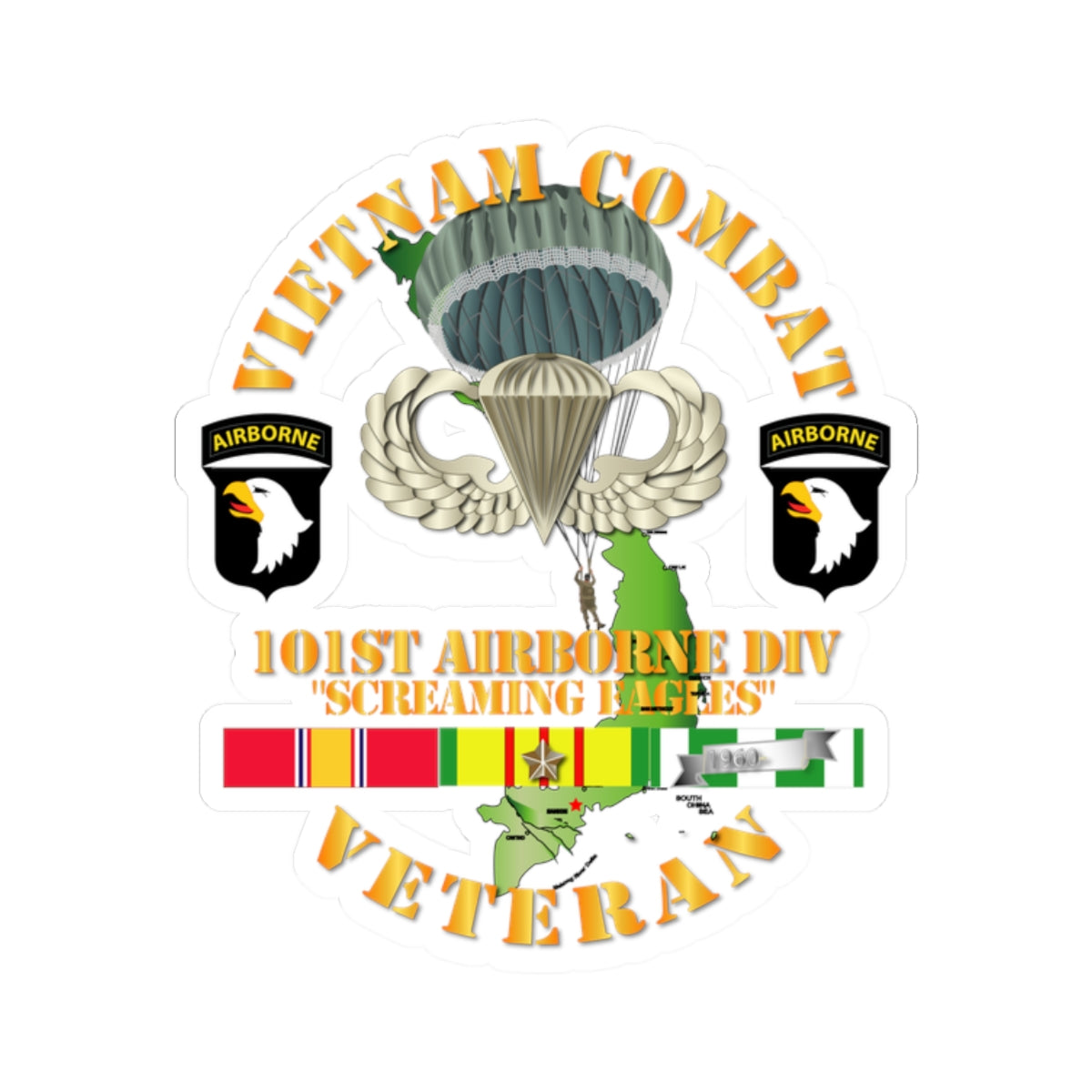 Kiss-Cut Stickers - Vietnam Combat Veteran w 101st Airborne Div SSI V1