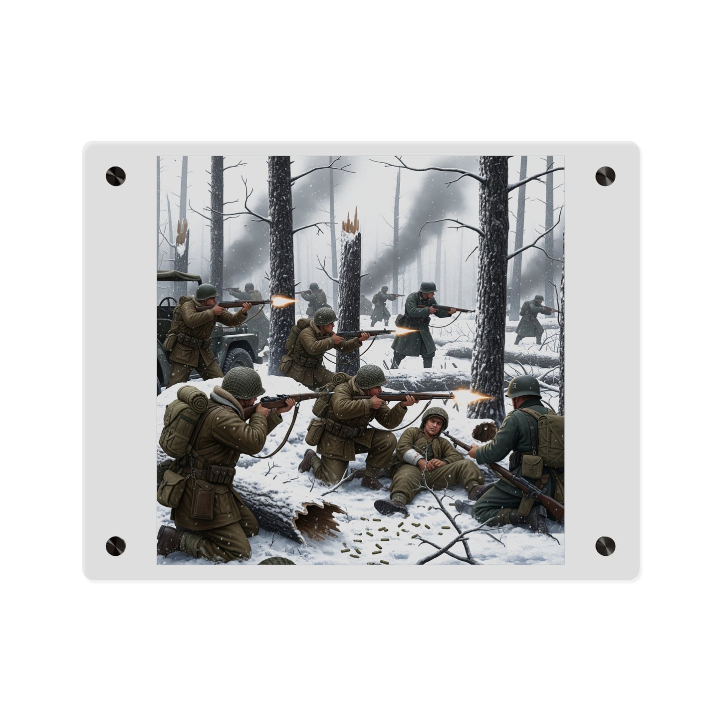 Acrylic Wall Art Panel - 101st Airborne Division fighting the German Army at the Battle of Bastogne