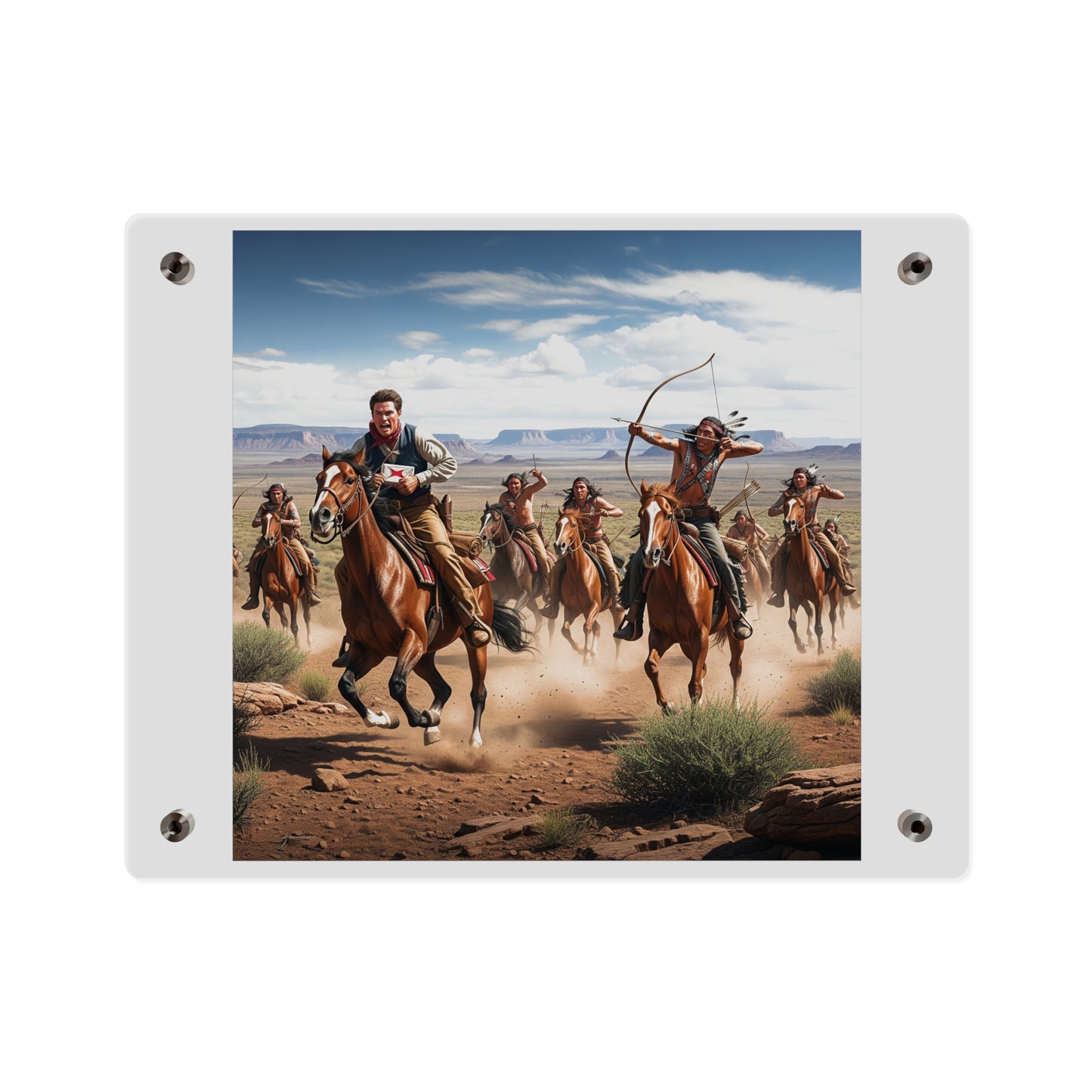 Acrylic Wall Art Panel - Apache Indians attacking a Pony Express Rider