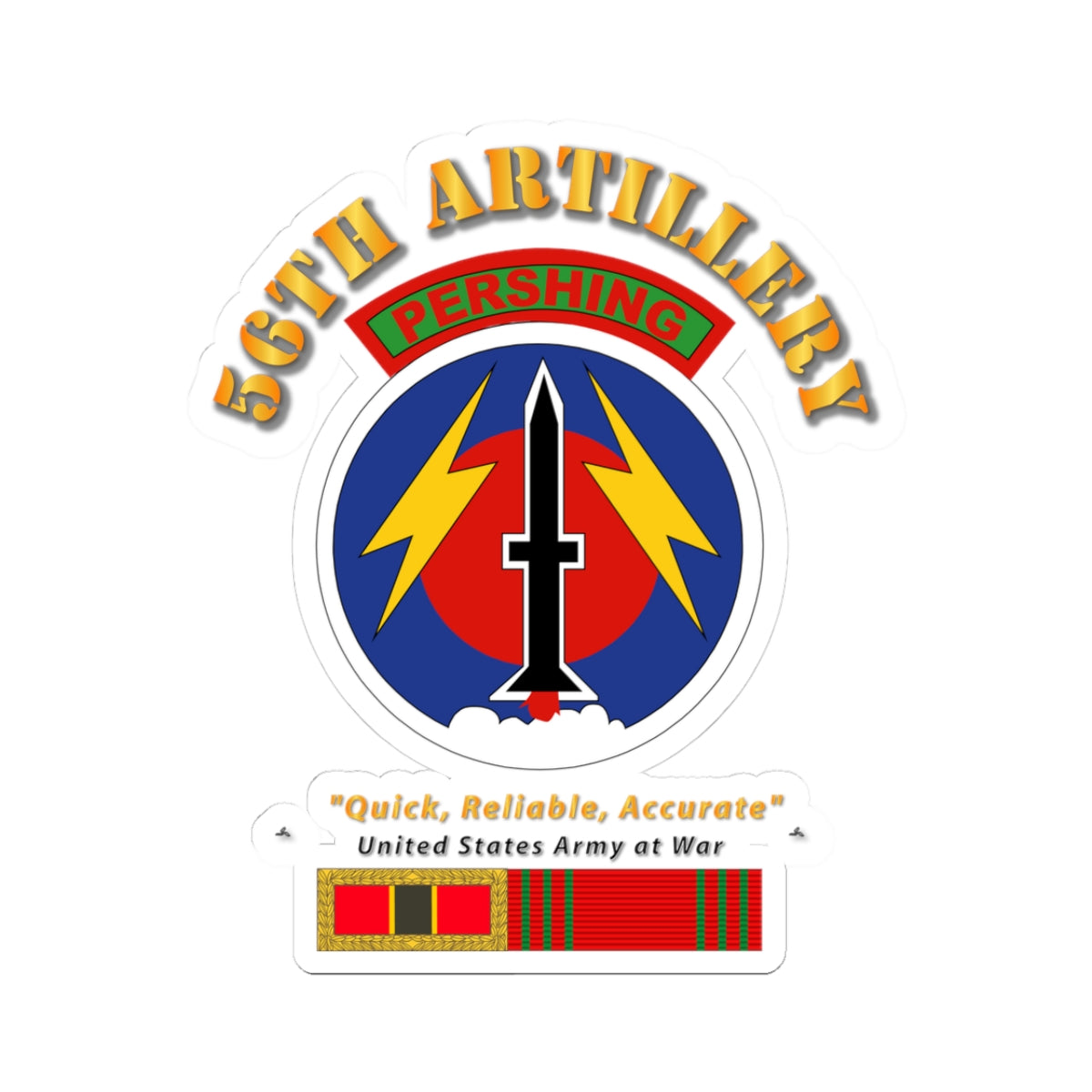 Kiss-Cut Stickers - 56th Artillery - Pershing w Svc Medals