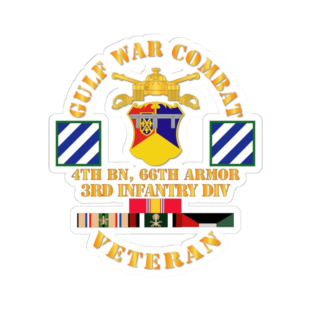 Kiss-Cut Stickers - Gulf War Combat Armor Vet w 4th Bn 66th Armor - 3rd ID wo Map