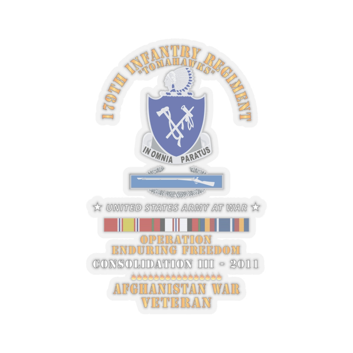 Kiss-Cut Stickers - 179th Infantry Regiment - Tomahawks - Afghanistan - Consolidation III - 2011 w CIB - OIF - AFGHAN SVC X 300