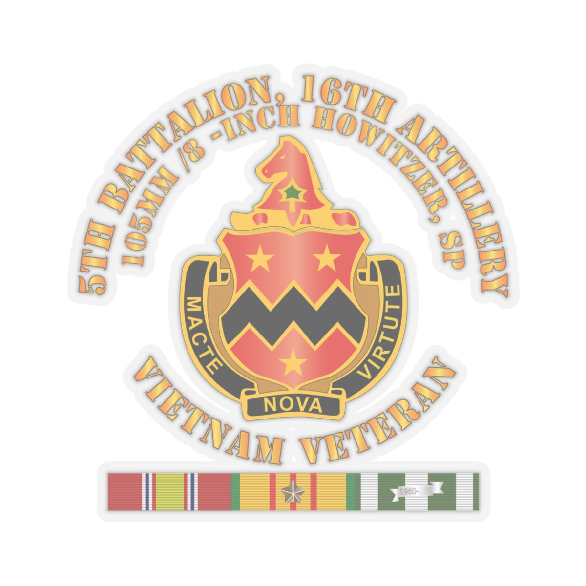Kiss-Cut Stickers - 5th Battalion, 16th Artillery w SVC Ribbon V2
