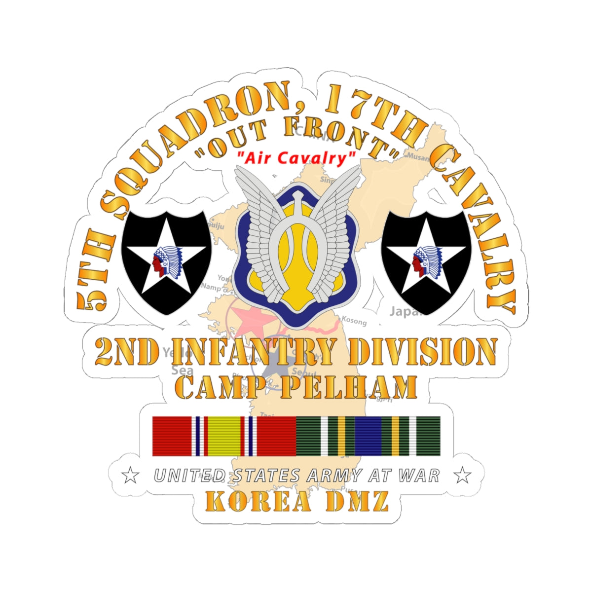 Kiss-Cut Stickers - 5th Squadron, 17th Cavalry - Camp Pelham - 2nd ID w Map w KOREA SVC