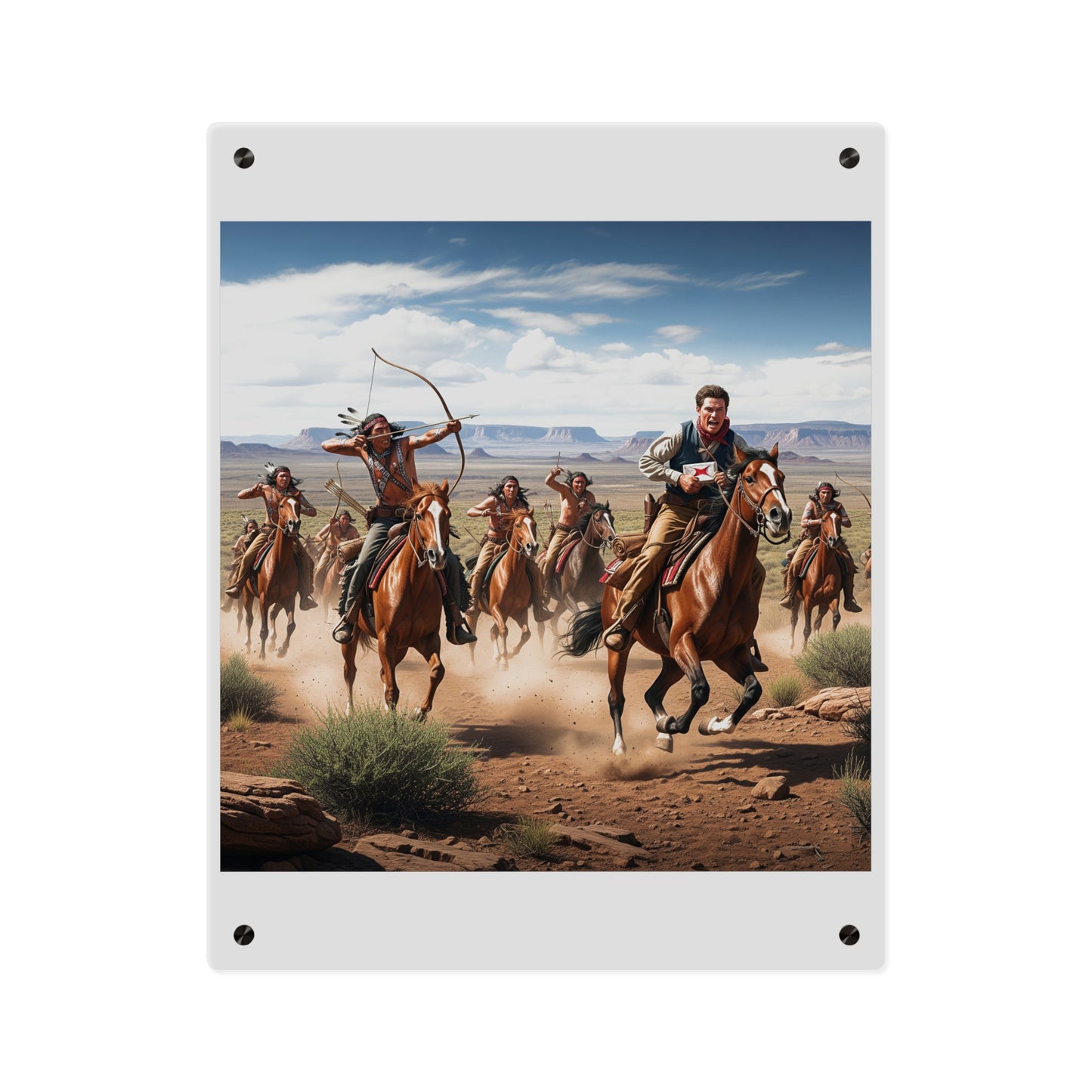 Acrylic Wall Art Panel - Apache Indians attacking a Pony Express Rider