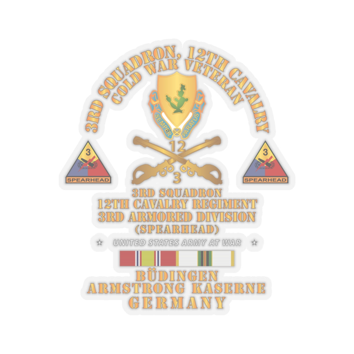 Kiss-Cut Stickers - 3rd Sqdn 12 Cav - 3rd AD - Budingen Germany Cold War