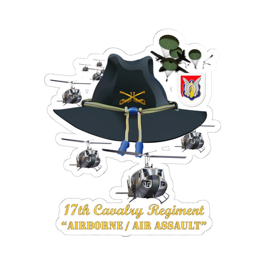 Kiss-Cut Stickers - 17th Cavalry Hat - Abn - Air Assault w Br w Flash w Slicks