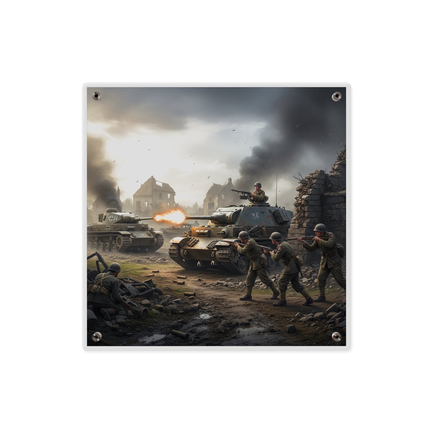 Acrylic Wall Art Panel - Tank Destroyer - M10 Wolverine vs German Panzer Tank