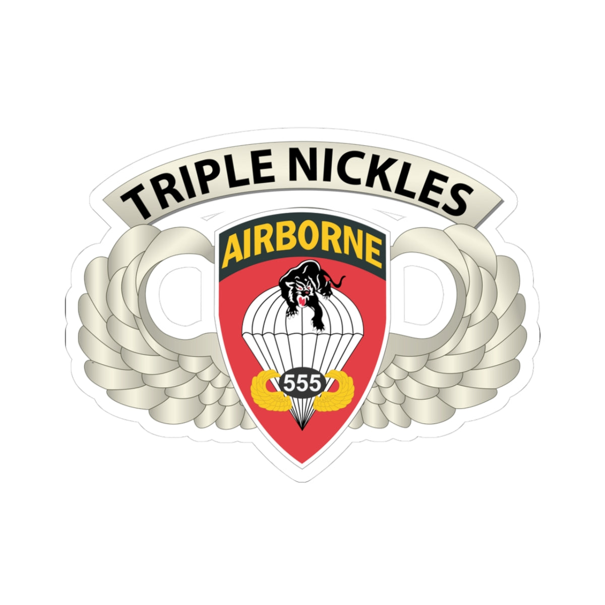 Kiss-Cut Stickers - Airborne Badge - 555th Parachute Infantry Bn - SSI w Triple NIckles Tab X 300