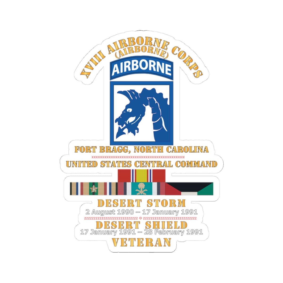 Kiss-Cut Stickers - XVIII Airborne Corps - US CENTCOM - Desert Storm, Desert Shield Veteran X 300