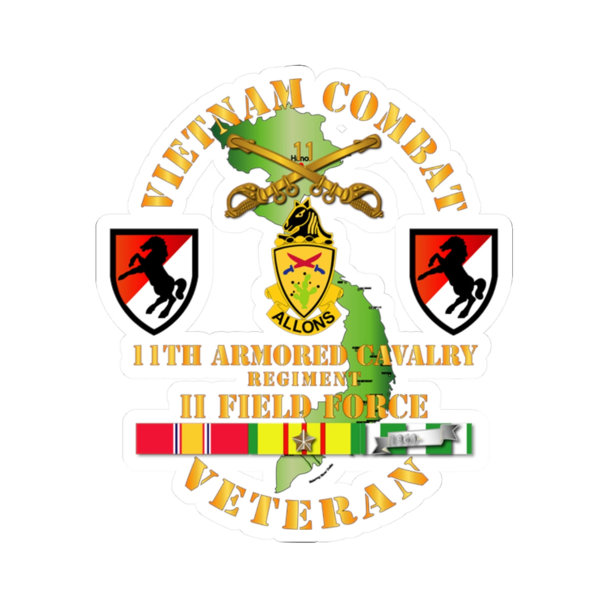 Kiss-Cut Stickers - Vietnam Combat Cavalry Veteran w 11th ACR