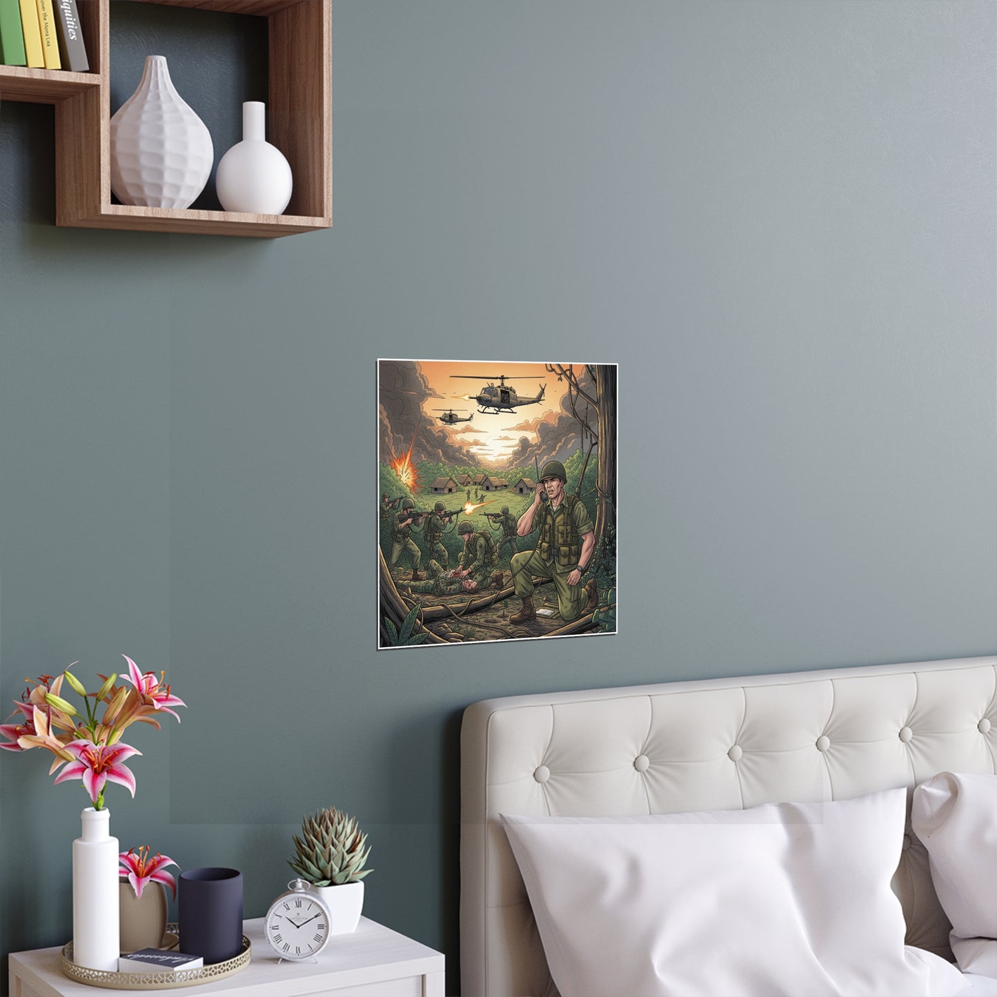 Indoor and Outdoor Silk Posters - Vietnam Patrol Fire Fight Requesting Medevac