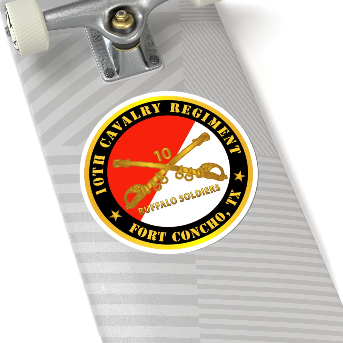 Kiss-Cut Stickers - Army - 10th Cavalry Regiment - Fort Concho, TX - Buffalo Soldiers w Cav Branch