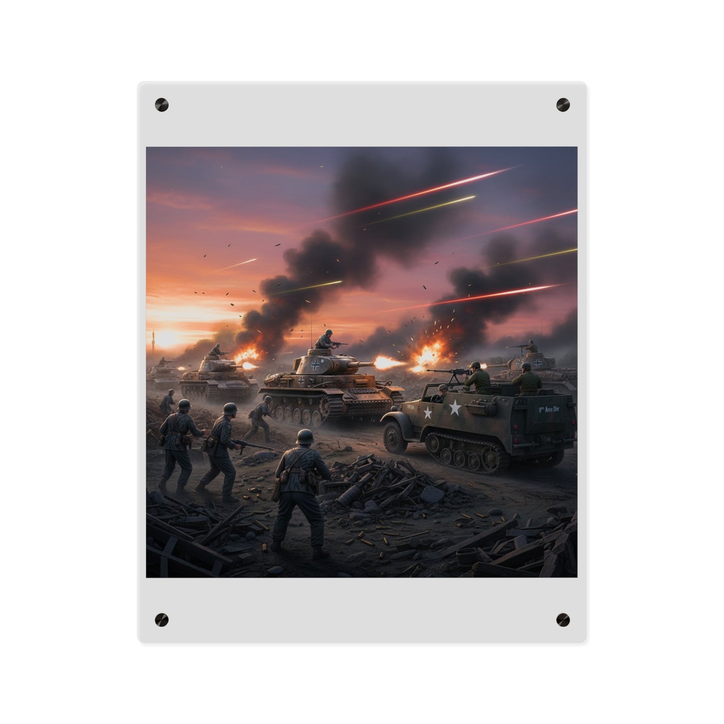 Acrylic Wall Art Panel - M3A1 Half-track 9th Armor Division vs German Armor