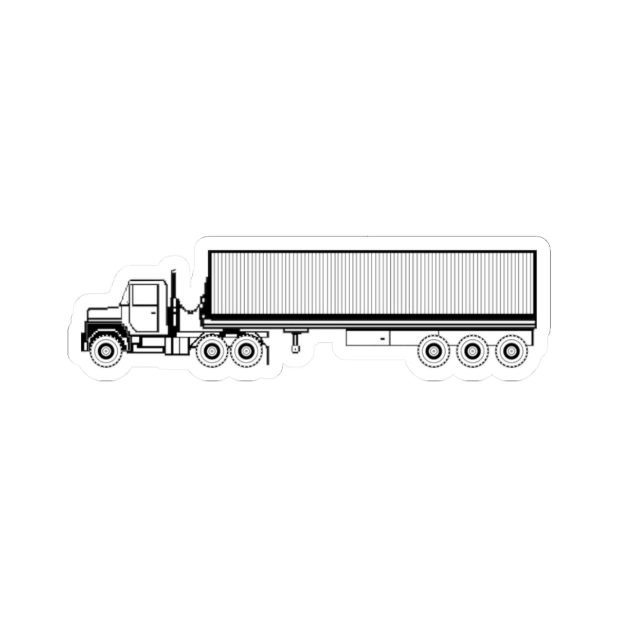 Kiss-Cut Stickers - Vehicle - M915 Tractor with M872 - 40 Ft Container - Side - BW X 300