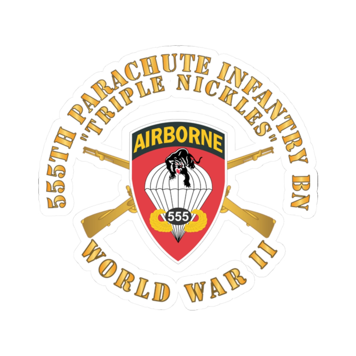 Kiss-Cut Stickers - 555th Infantry Parachute Bn SSI - Triple Nickles - WWII w Br X 300