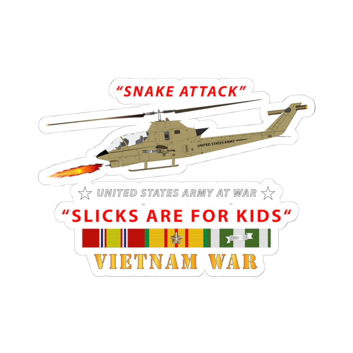 Kiss-Cut Stickers - AH-1 Cobra - Snake Attack - Slicks are for Kids w VN SVC