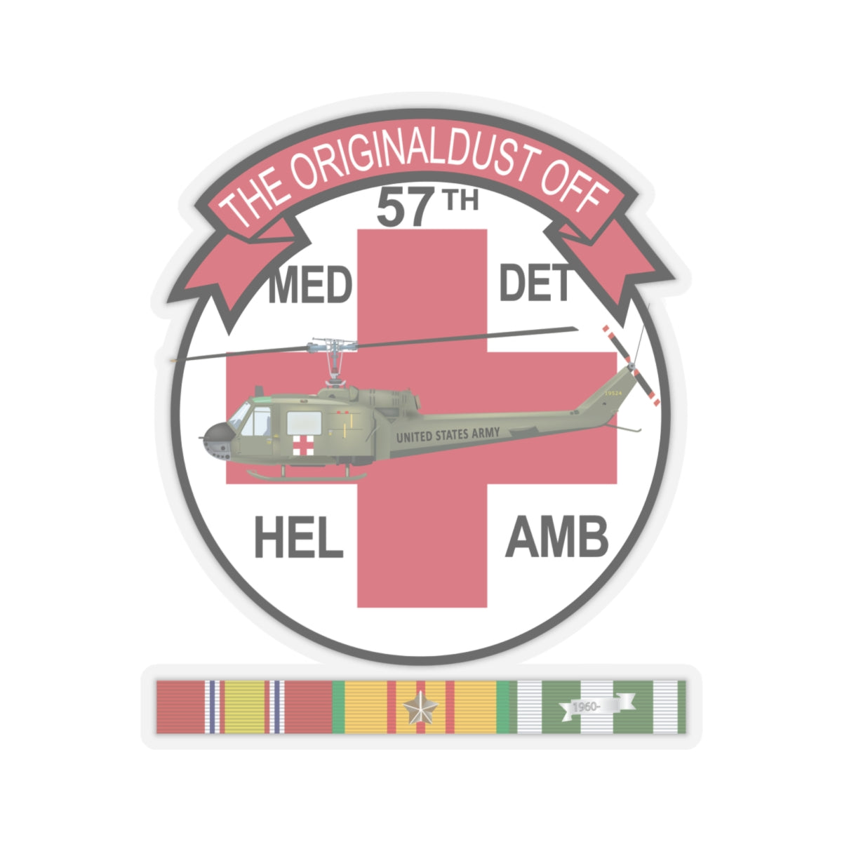 Kiss-Cut Stickers - 57th Medical Co - Original Dustoff - Vietnam w Pilot Wings w VN SVC X 300