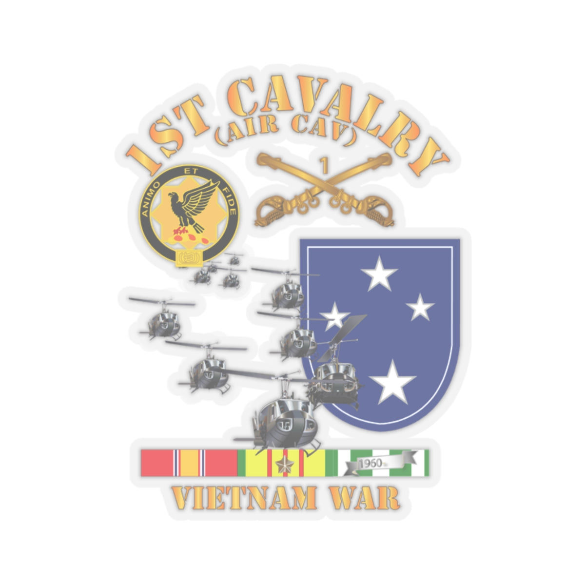 Kiss-Cut Stickers - 1st Cavalry (Air Cav) - 23rd Infantry Division w SVC