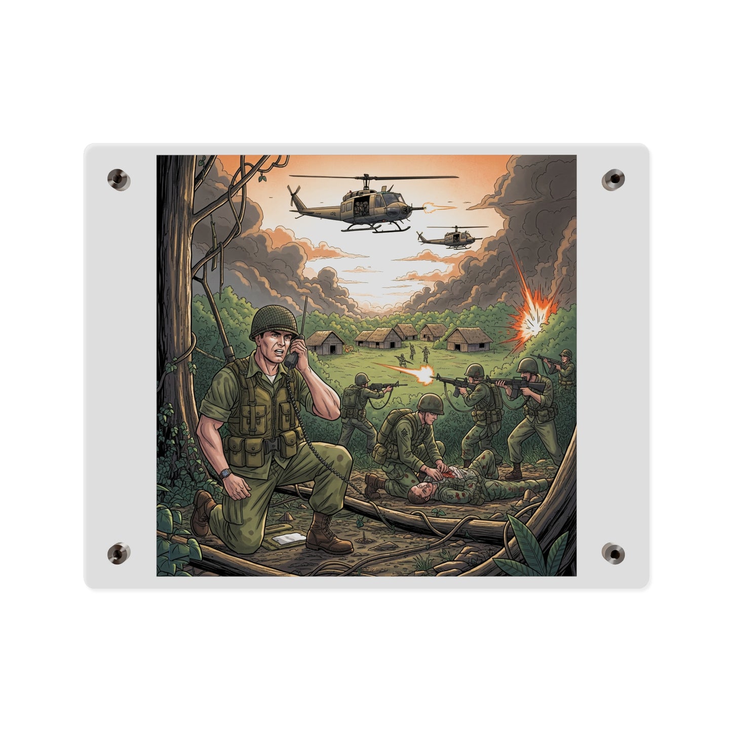 Acrylic Wall Art Panel - Vietnam Patrol Fire Fight Requesting Medevac