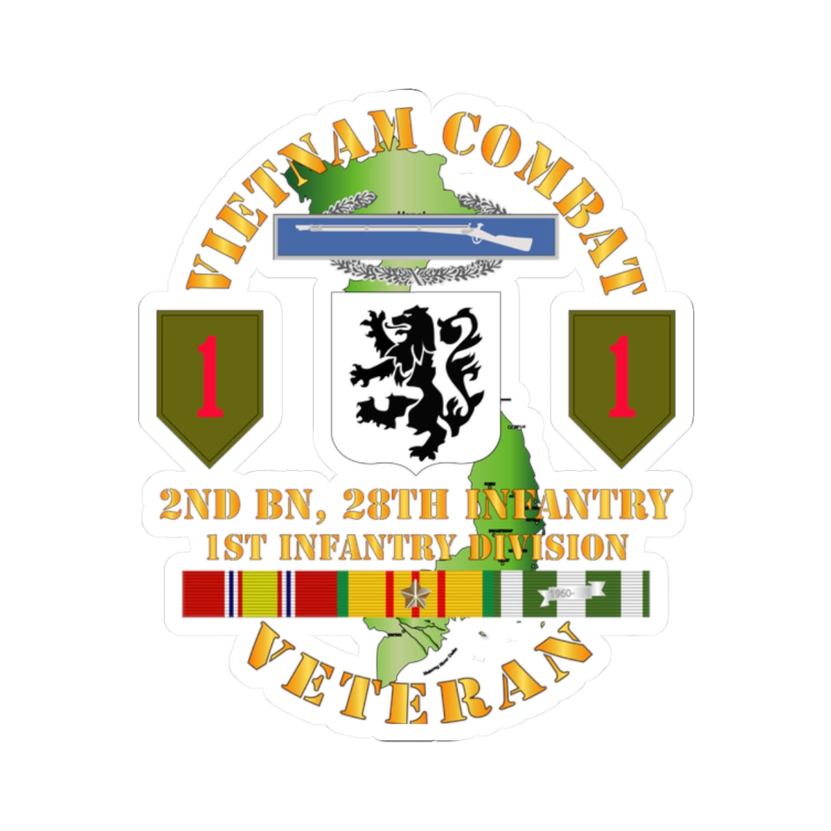 Kiss-Cut Stickers - Vietnam Combat Infantry Veteran w 2nd Bn 28th Inf 1st Inf Div SSI
