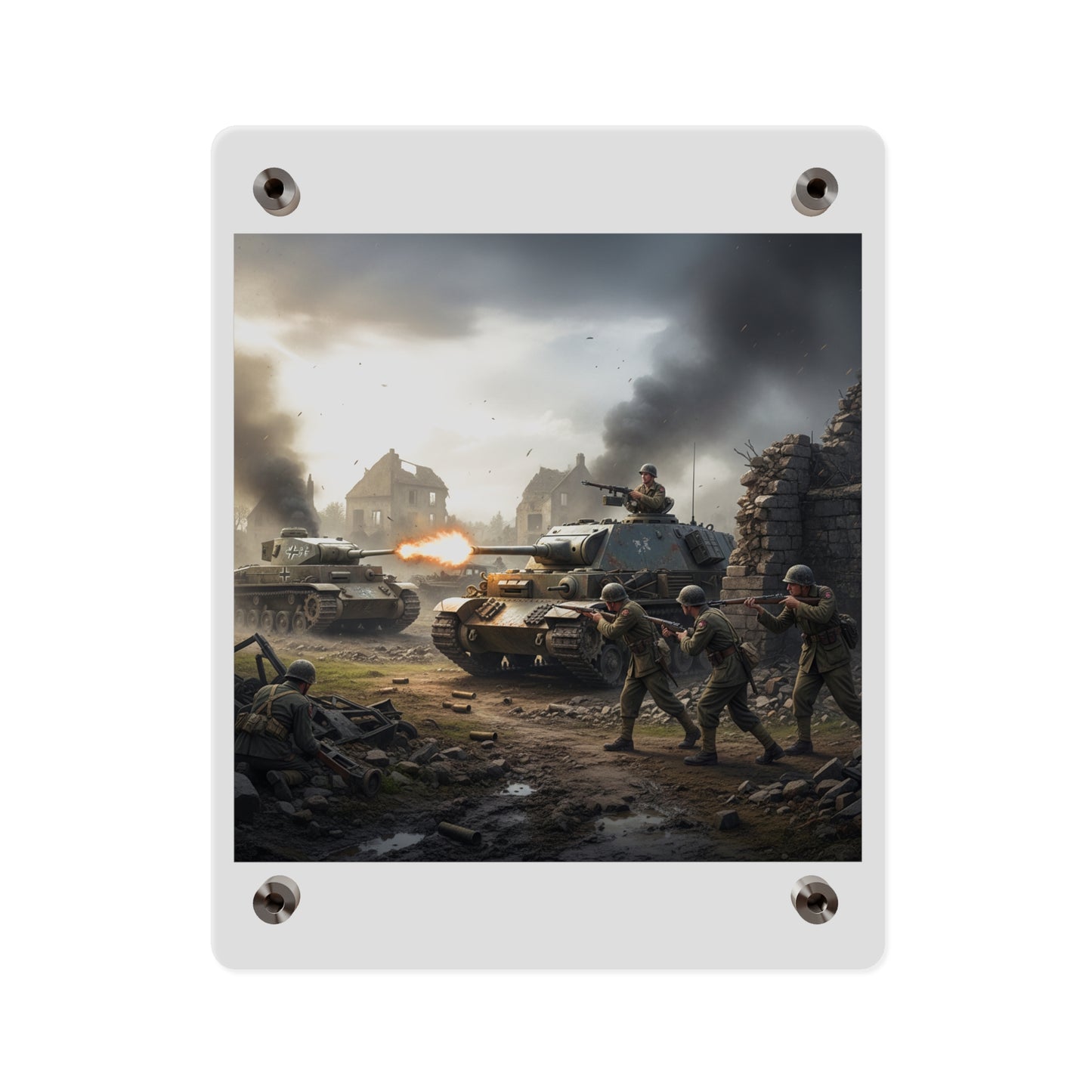 Acrylic Wall Art Panel - Tank Destroyer - M10 Wolverine vs German Panzer Tank