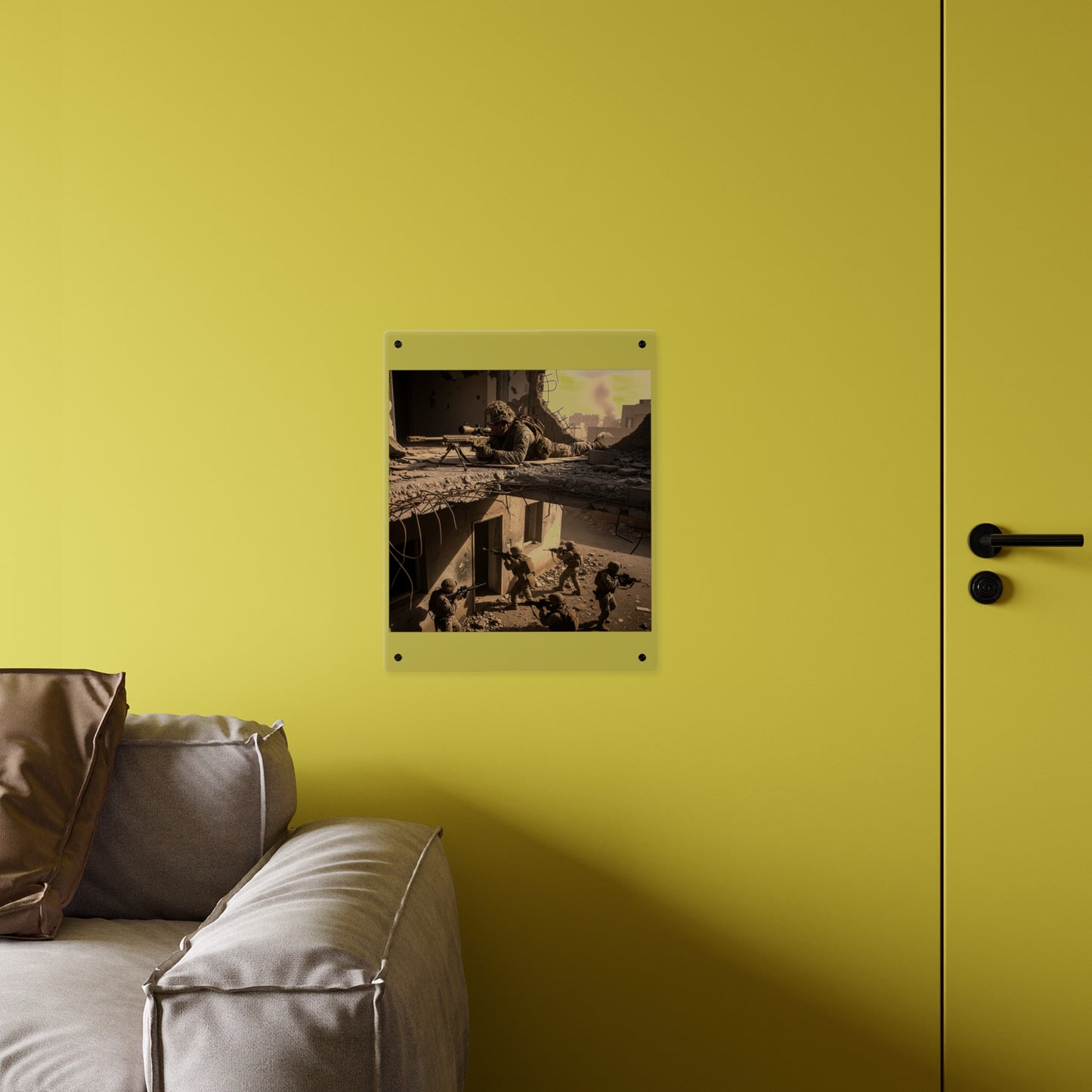 Acrylic Wall Art Panel - Marine Sniper Providing Overwatch for Breach Team