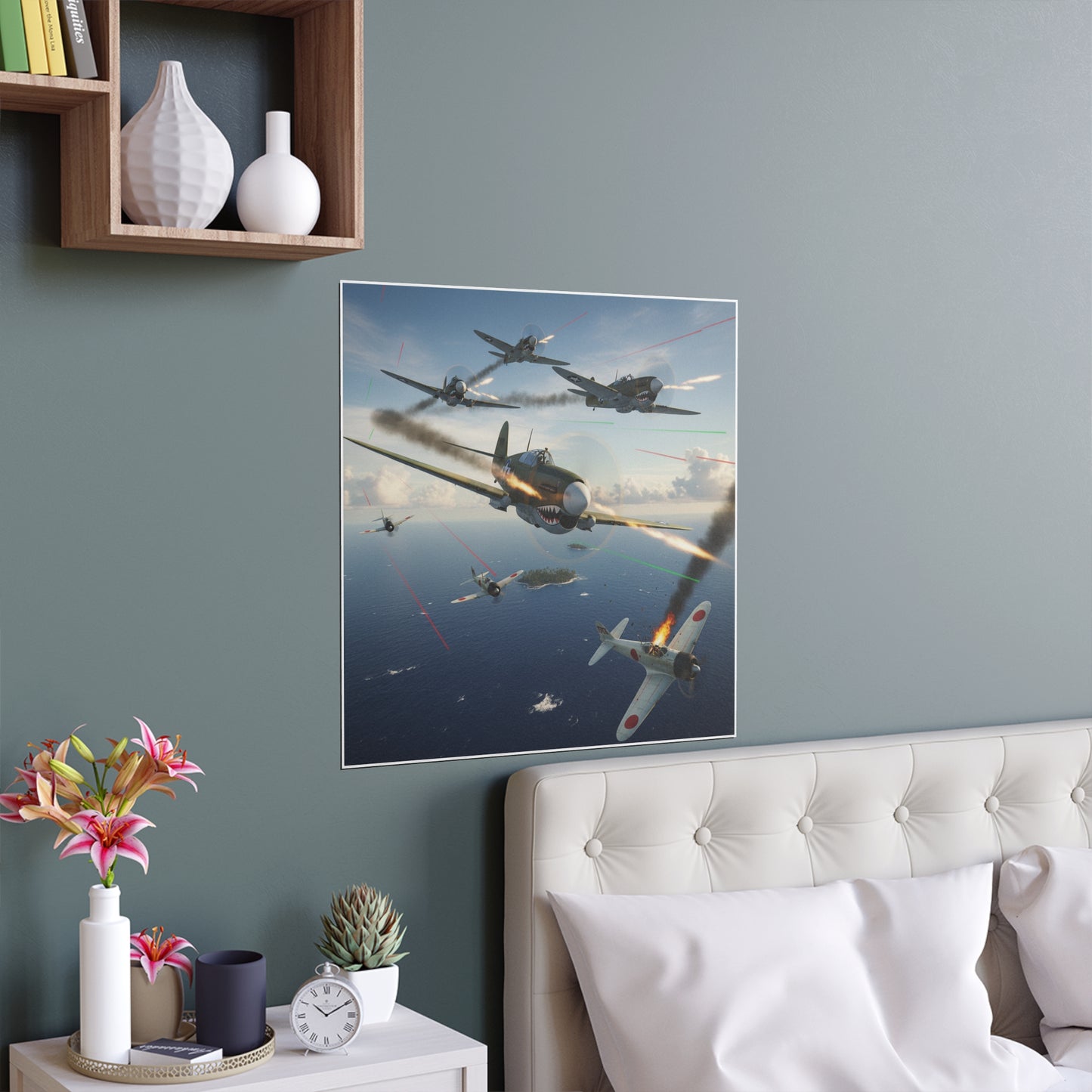Indoor and Outdoor Silk Posters - Curtis P-40 Kittyhawk w Machine Guns Blazing
