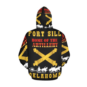 Men's All Over Print Hoodie (USA Size) (Model H13) - Army - Fort SIll, Home of Artillery w Cassion - Gold