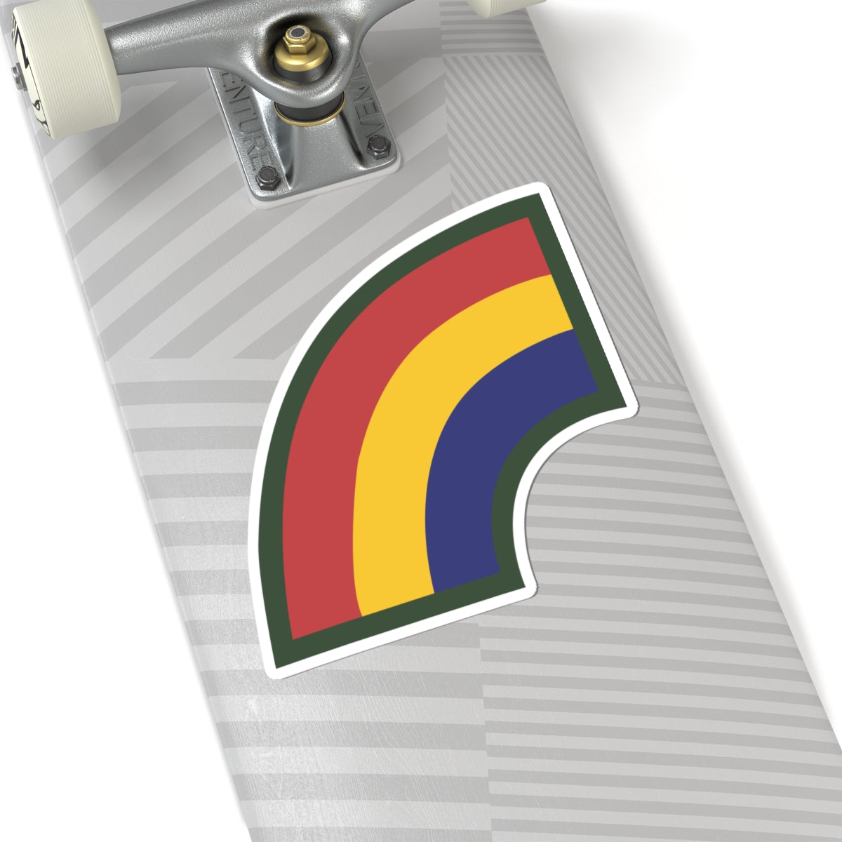 A kiss-Cut Stickers depicting The 42nd Infantry Division, known as the "Rainbow Division," is a storied unit of the U.S. Army National Guard. Its shoulder sleeve insignia (SSI) features a rainbow, symbolizing the division’s original composition of units from across the United States.