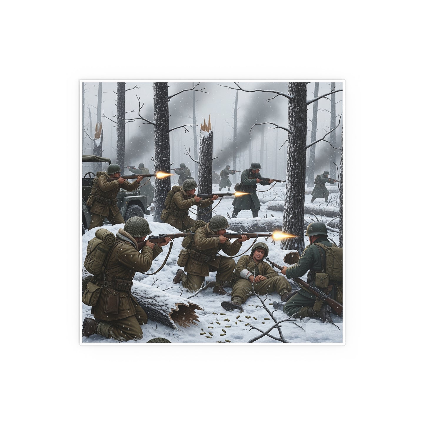 Indoor and Outdoor Silk Posters - 101st Airborne Division fighting the German Army at the Battle of Bastogne