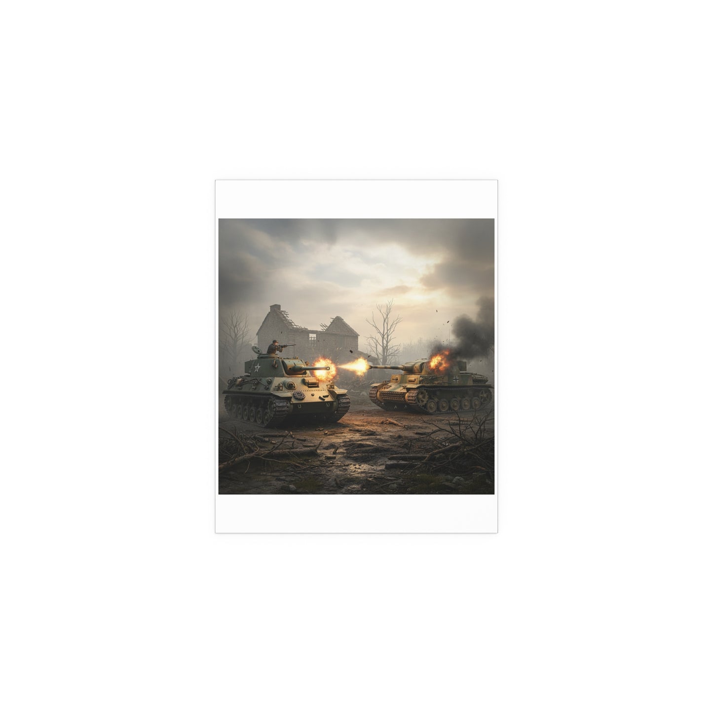 Indoor and Outdoor Silk Posters - M10 Wolverine battles German Panzer Tank WWII