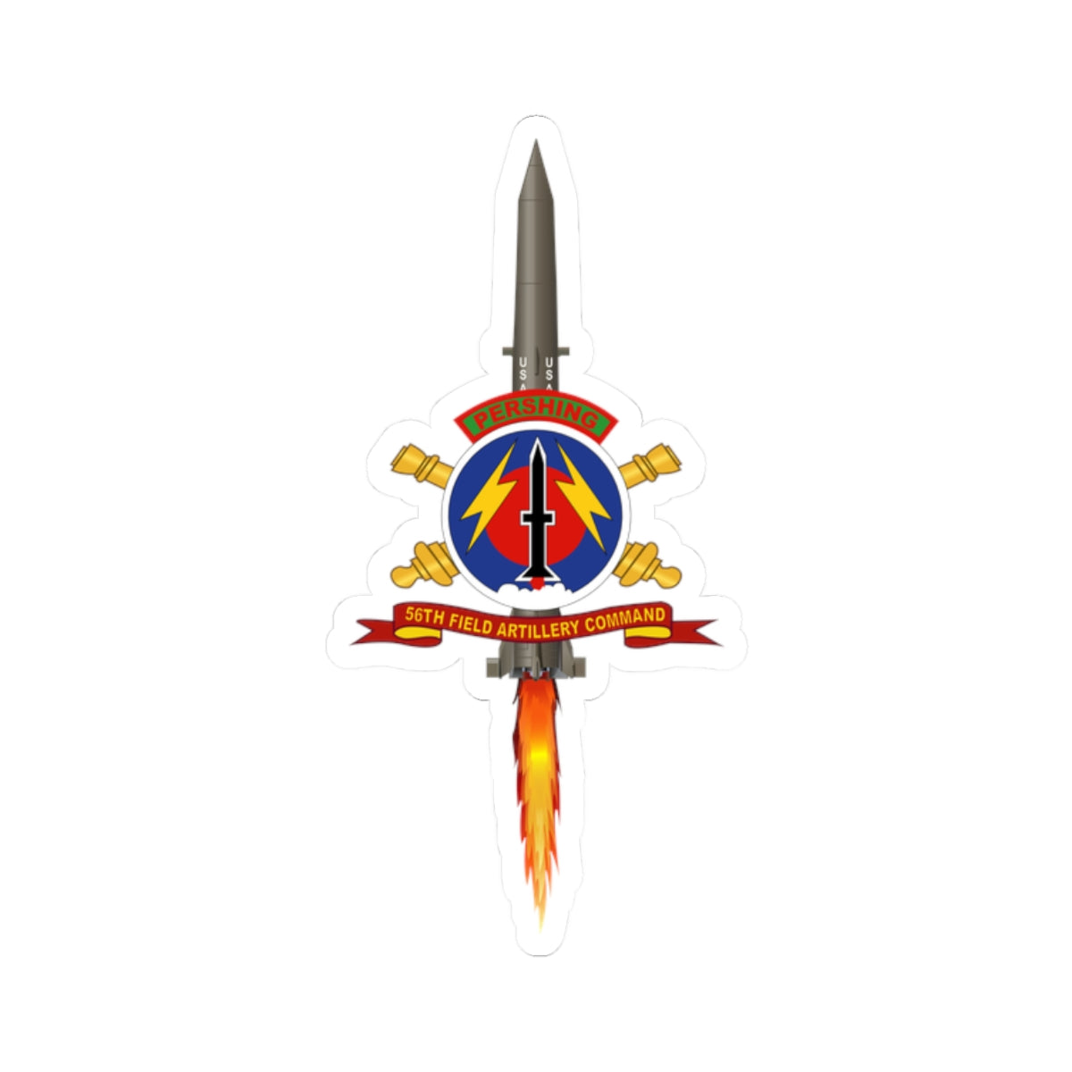 Kiss-Cut Stickers - 56th Field Artillery Command - SSI w Br - Ribbon w Pershing - Firing