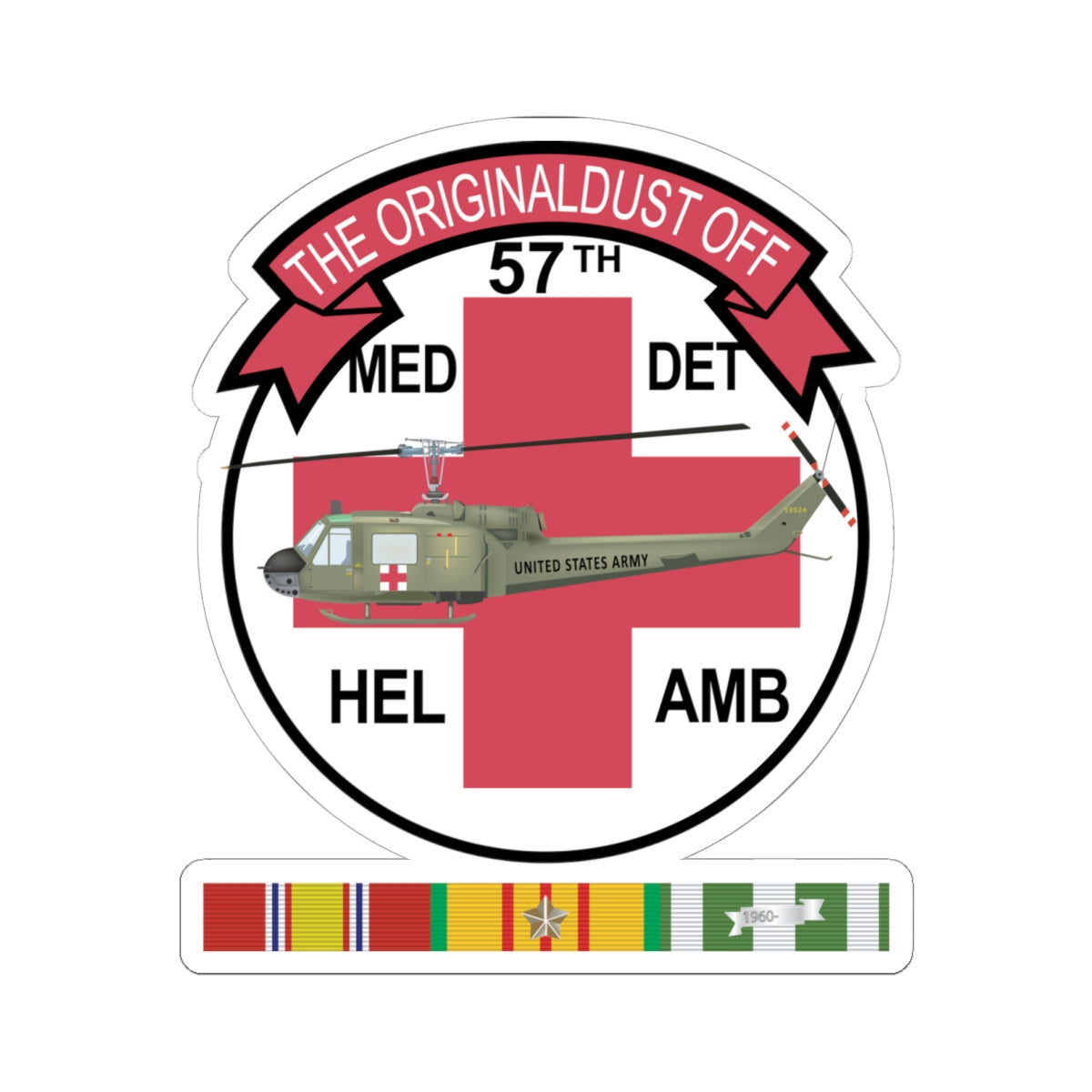 Kiss-Cut Stickers - 57th Medical Co - Original Dustoff - Vietnam w Pilot Wings w VN SVC X 300