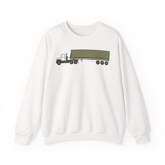 Crewneck Sweatshirt - Vehicle - M915 Tractor with M872 - 40 Ft Container - Side X 300