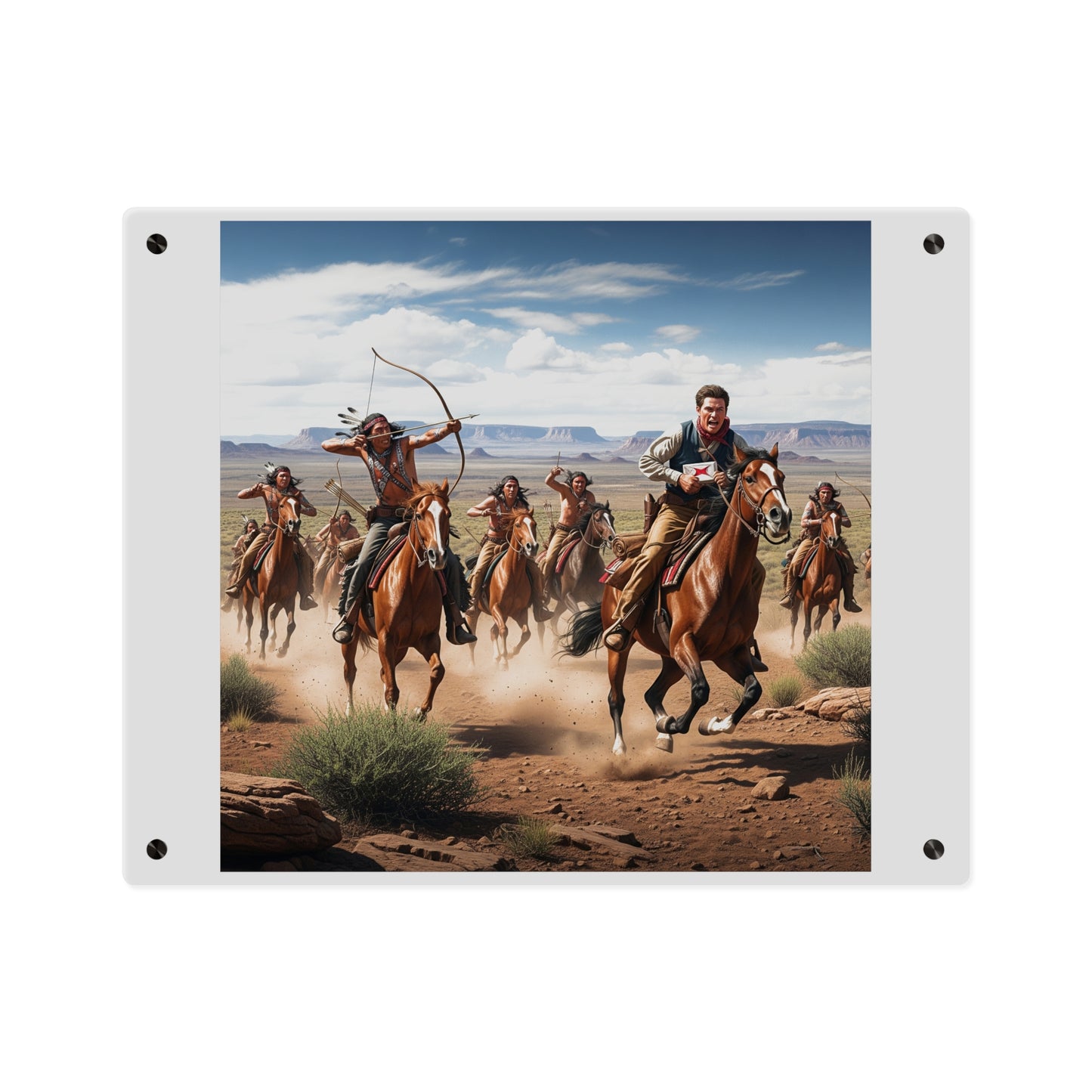 Acrylic Wall Art Panel - Apache Indians attacking a Pony Express Rider