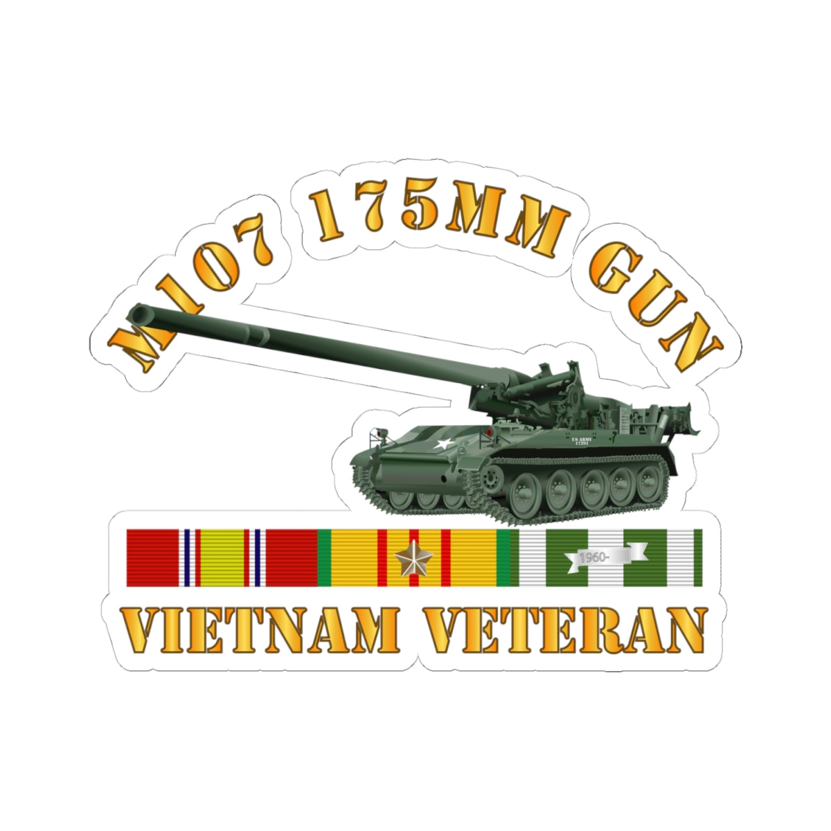 Kiss-Cut Stickers - M107 - 175mm Gun - Vietnam Vet w VN SVC