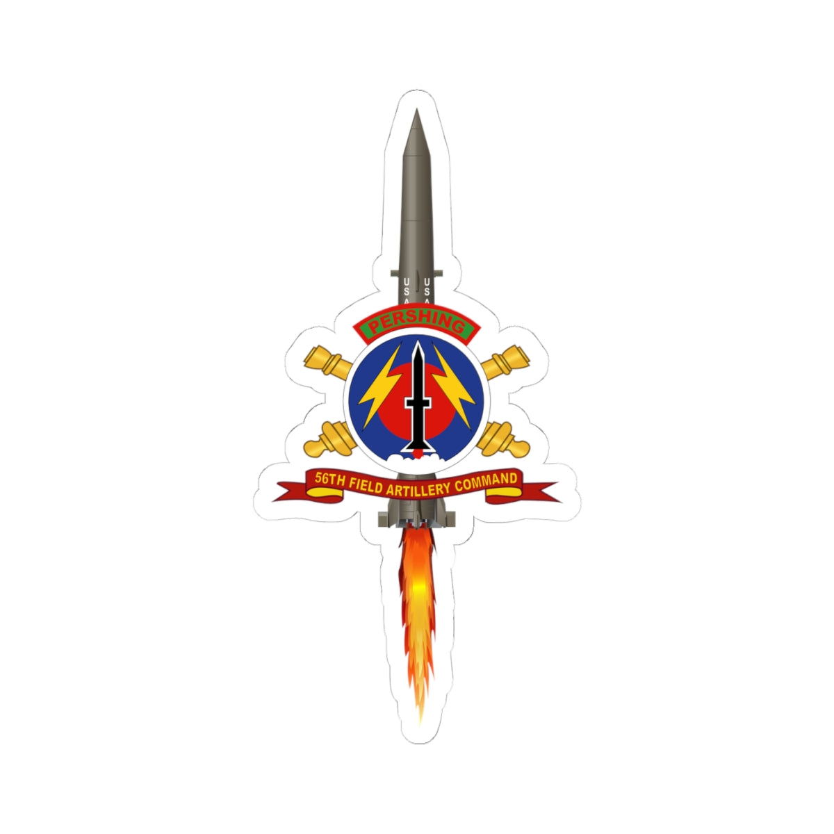 Kiss-Cut Stickers - 56th Field Artillery Command - SSI w Br - Ribbon w Pershing - Firing