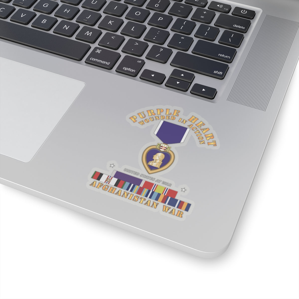 Kiss-Cut Stickers - Purple Heart - WIA w Afghanistan SVC w Purple Heart Ribbon