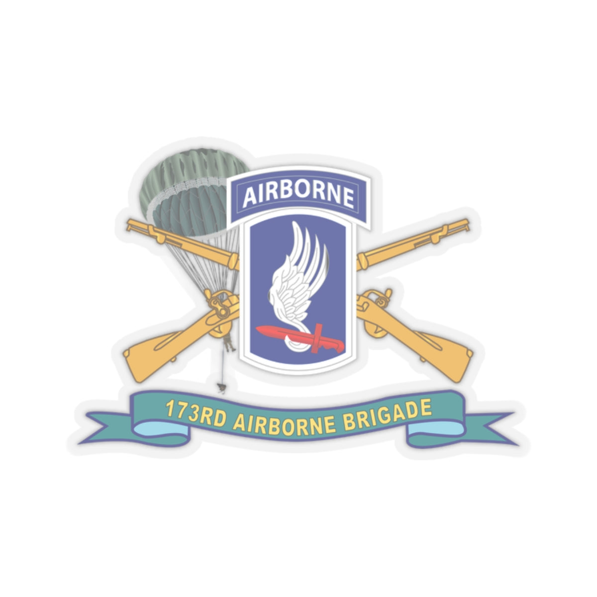 Kiss-Cut Stickers - 173rd Airborne Brigade with Jumper - SSI w INF Br - Ribbon X 300