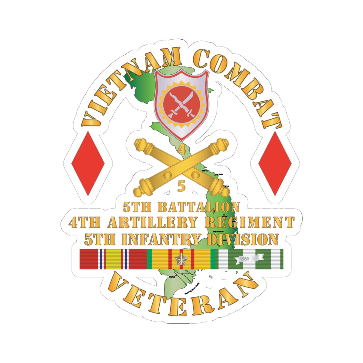 Kiss-Cut Stickers - Vietnam Combat Vet - 5th Bn 4th Artillery - 5th Inf Div