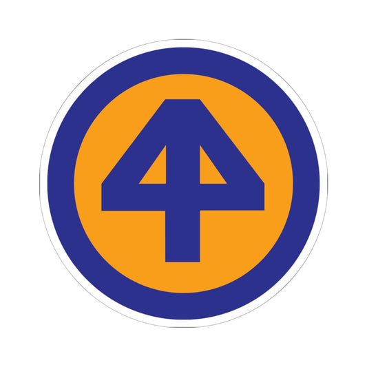 A kiss-Cut Stickers depicting The 44th Infantry Division was a U.S. Army National Guard unit composed mainly of troops from New Jersey and New York. Its shoulder sleeve insignia (SSI) features a blue and red diamond divided by a white bar, symbolizing unity and strength.