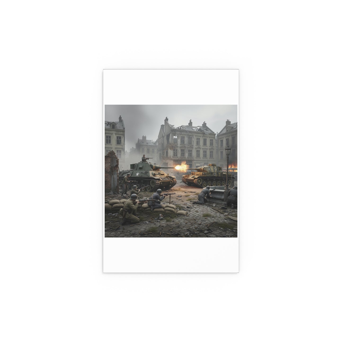 Indoor and Outdoor Silk Posters - US Tank Destroyer - M10 Wolverine Battles a German Panzer Tank