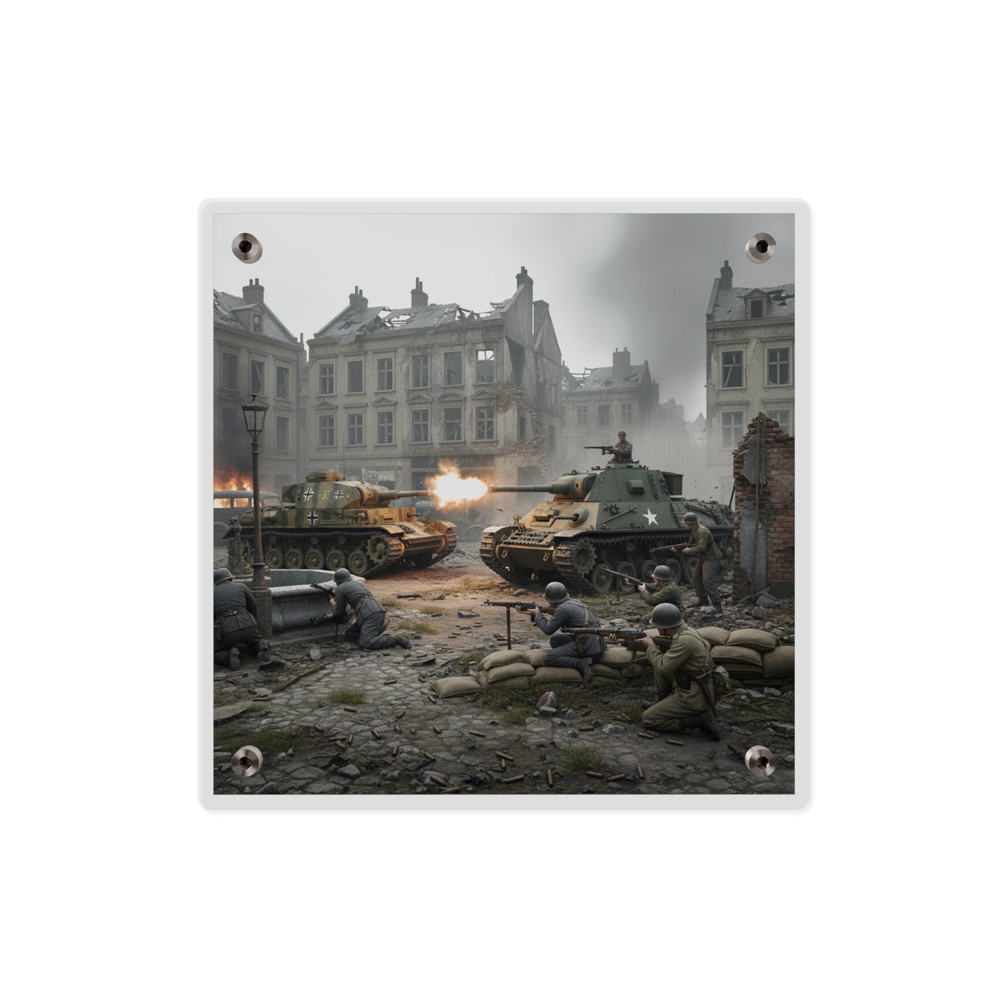 Acrylic Wall Art Panel - US Tank Destroyer - M10 Wolverine Battles a German Panzer Tank