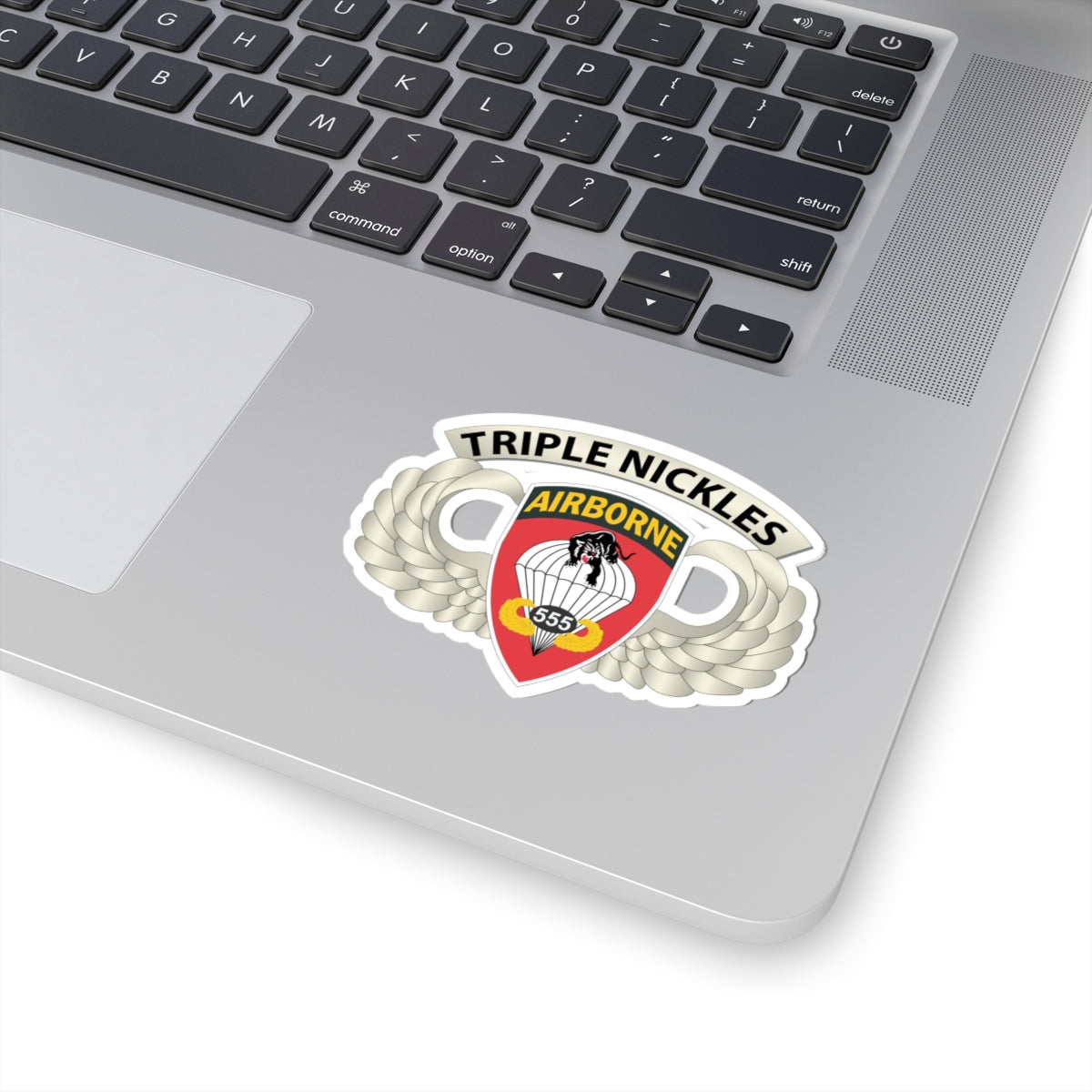 Kiss-Cut Stickers - Airborne Badge - 555th Parachute Infantry Bn - SSI w Triple NIckles Tab X 300