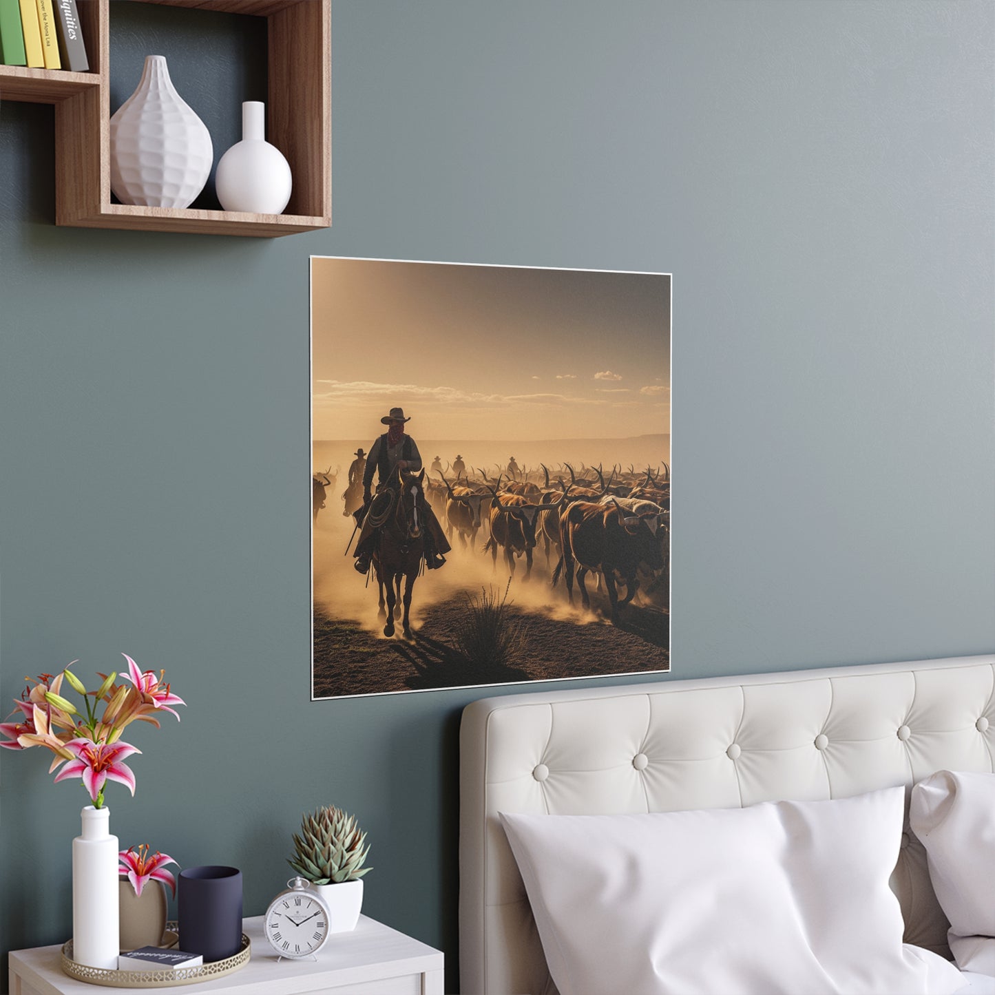 Indoor and Outdoor Silk Posters - Dirty, dusty cattle drive in the Old West