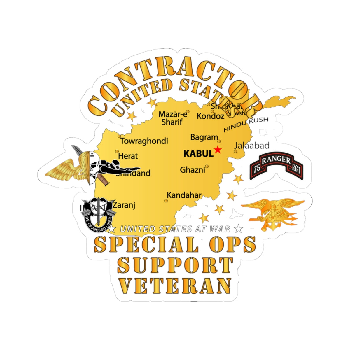 Kiss-Cut Stickers - GOVT - Contractor - Special Operations Support Veteran - Afghanistan
